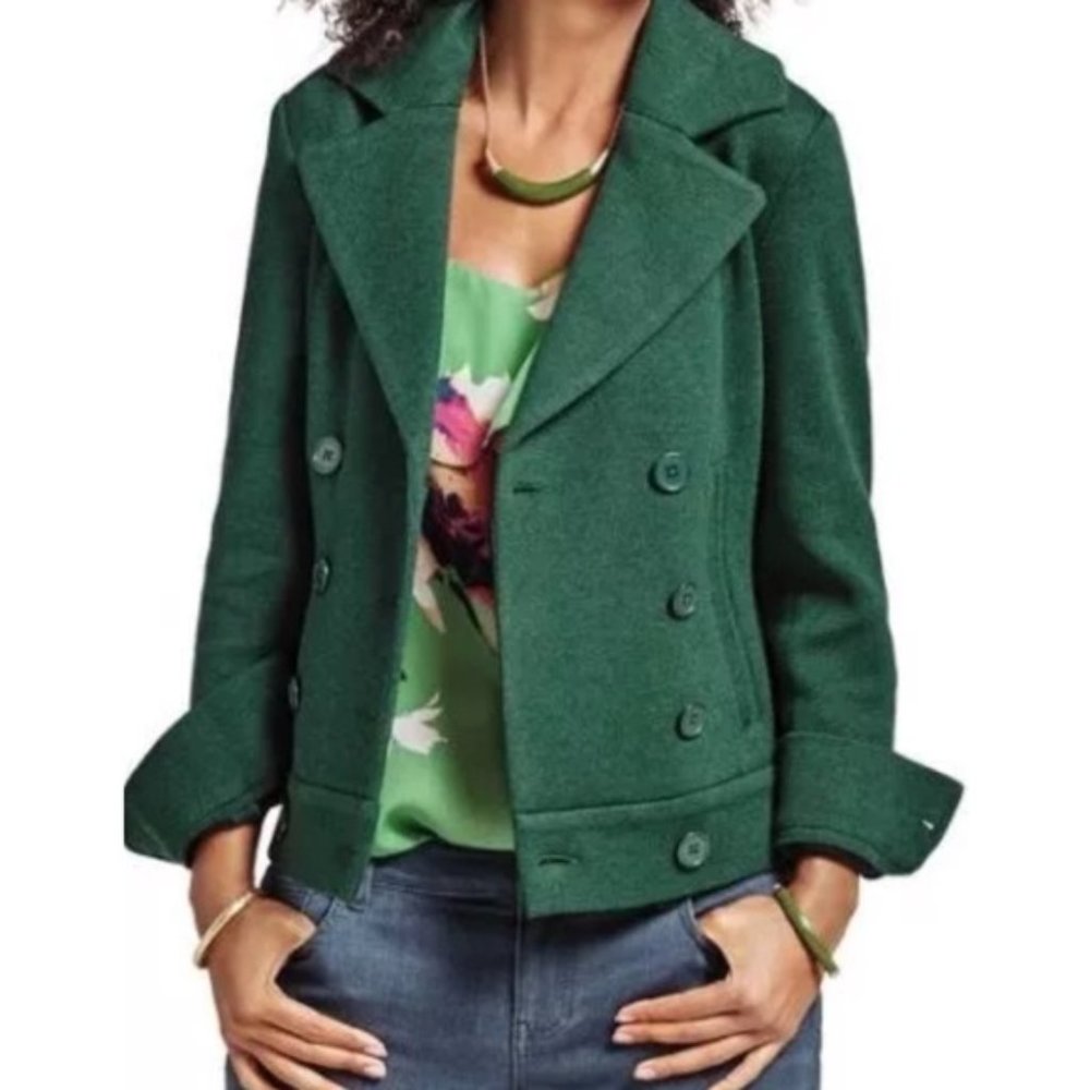 Cabi Sweater Peacoat- Green Knit Jacket